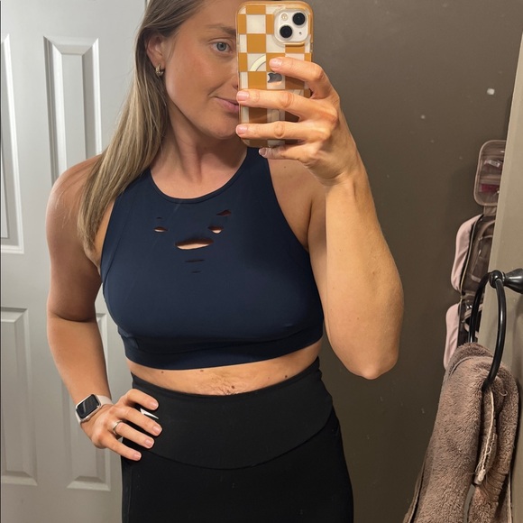 ALO Yoga Deep Blue Laser Cut Active Top - Picture 5 of 6